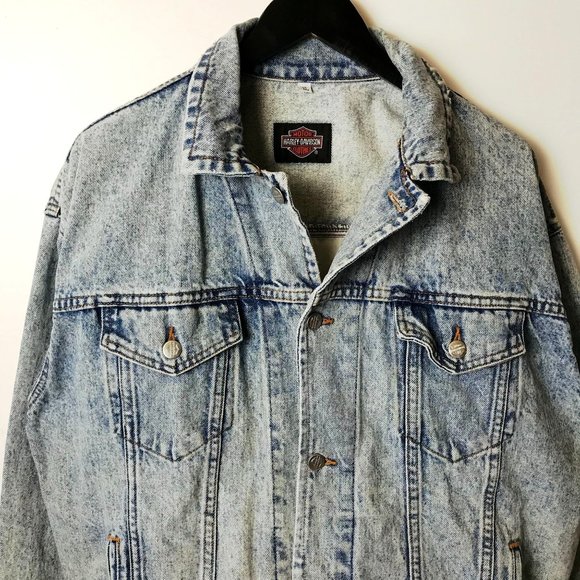 90s Vintage Harley Davidson Motorcycles Adult Extra Large Blue Denim Jacket XL - Picture 5 of 16
